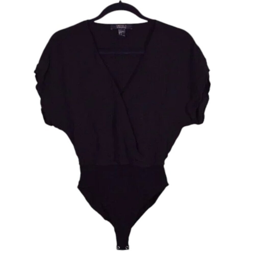 Women's Forever 21 Black Woven Flutter Sleeve Deep V-Neck Bodysuit - Size S